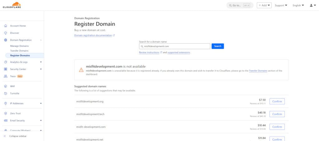Guide to Buying a Domain on Cloudflare | Misfit Development